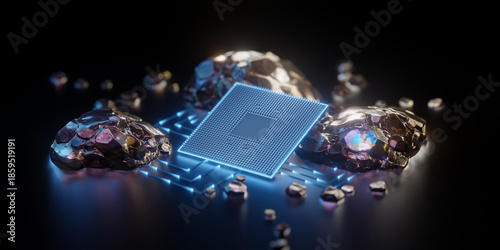 Bild auf Leinwand CPU Microchip with Rare Earth Elements Concept