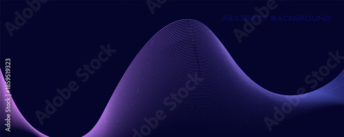 Dark abstract background with glowing wave. Shiny moving lines design element. Modern purple blue gradient flowing wave lines. suit for bussines, banners