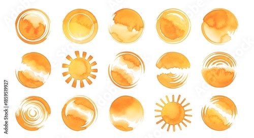 Collection of yellow sun icons various designs and styles for creative projects