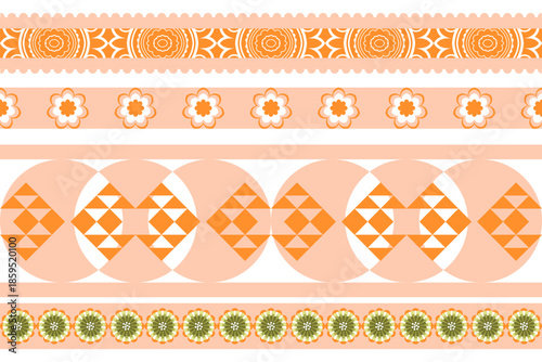 Set of seamless geometric patterns with vintage ethnic ornaments and pink floral lace textures for vector wallpaper design.Ethnic pattern, Native American tribal fabric. picture books, cards,carpet