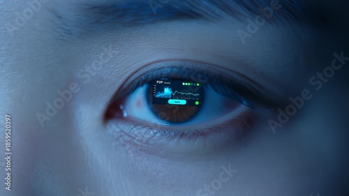 Person's Eye Displaying Digital Chart, Technology Concept, Close Up