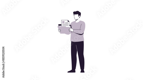 Illustration of a person holding a folder with documents emerging from it for business and office