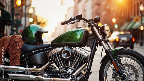 Motorcycle Parked on City Street During Golden Hour for Easy Riding