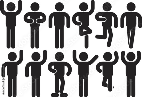 Collection of Black Stick Figure People Poses and Actions Keywords: stick figure, people, icons, silhouette, man, woman, human