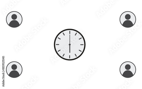 Concept of scheduling and time management. Includes icons for clocks and user profiles to represent deadlines and teamwork. Flat illustrator vector file and high quality picture