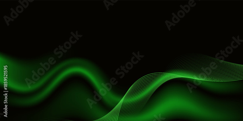 Abstract background using dark green tones on a black background. The lines and curves are like gentle and flowing waves, creating a sense of freshness and energy.