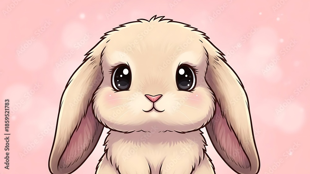 Obraz premium Cute cartoon bunny with big eyes on pink background