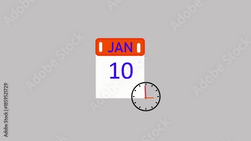 10 january Daily Calendar month date calendar icon clock animation icon animation on transparent background. Calendar with the date on a white background.