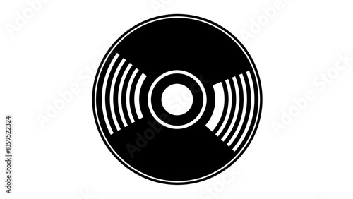 Black Vinyl Record Music Disc Icon, Isolated White Background