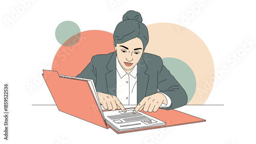 Professional woman working on documents at her desk illustrating business and office productivity