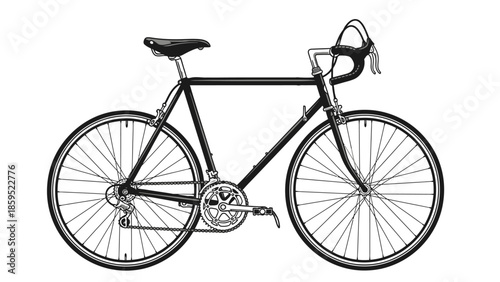 Sporty Road Bike Black and White Outline isolated white background