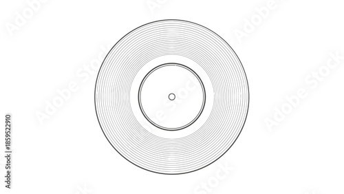 Detailed Outline Drawing of a Vintage Vinyl Record, isolated white background.