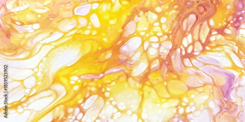 Abstract colorful watercolor background with an artistic swirl of bright orange and yellow fire flames featuring a grunge paint texture and hot liquid waves in a light inferno design