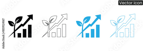Set of business growth icons featuring a plant and graph