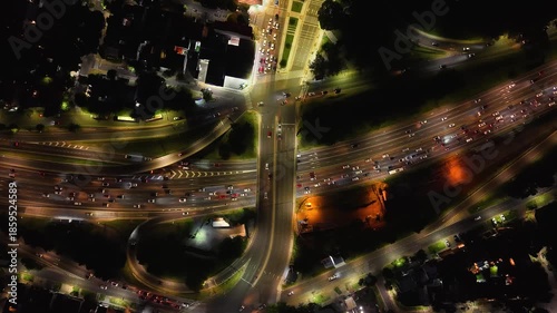 Aerial views of the highways in the city of Buenos Aires at night.