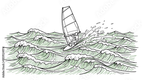 Dynamic windsurfing adventure on sketchy ocean waves capturing the thrill of water sports