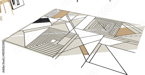 Contemporary area rug featuring bold abstract geometric patterns in muted grey blue and tan tones offering a modern centerpiece for living room decor and interior design arrangements