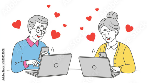 Elderly Couple Online Dating and Communicating with Modern Technology
