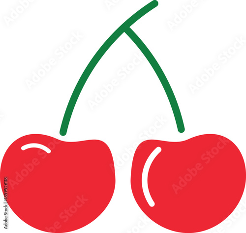 Cherry Duo Delight Two vibrant red cherries with green stems, a simple yet charming depiction, capturing the essence of fresh fruit.