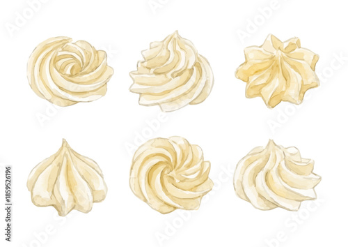 Watercolor-style whipped cream illustration／生クリーム