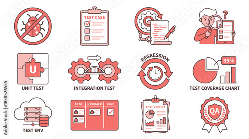 Software testing and quality assurance concept icons set