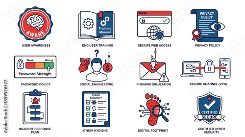 Cybersecurity icons for awareness and protection