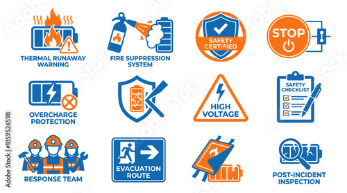 Battery safety icons for industrial equipment protection
