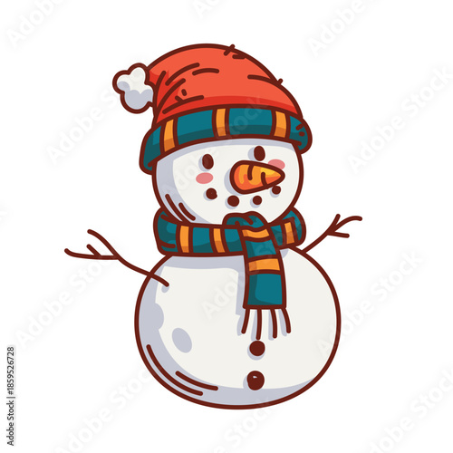 Cute Hand Drawn Snowman Vector Illustration