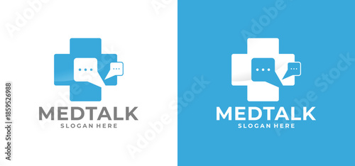 Vector logo design combining a cross shape and a speech bubble for health talks, suitable for medical communication and discussion branding.