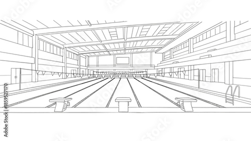 Indoor swimming pool linear art: architecture of competition facility