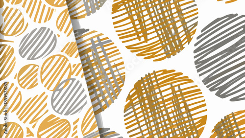 Abstract pattern with overlapping elliptical shapes in gold and gray tones