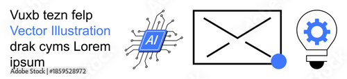 Technology, innovation, communication, artificial intelligence, smart solutions, automation. ion of an AI microchip, email envelope and gear inside a lightbulb. Technology and innovation concepts