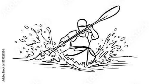 Dynamic kayaker in action: line art of paddling adventure