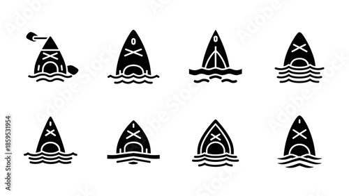 Minimalist black canoe silhouettes on white background