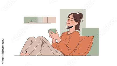 Woman relaxing on a couch with a mobile phone.
