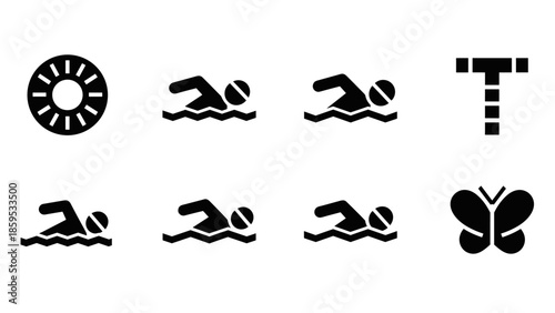 Minimalist icon set: swimming, weather, traffic, nature