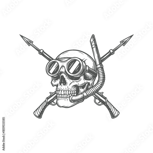 Spearfishing Skull Emblem with Crossed Spearguns