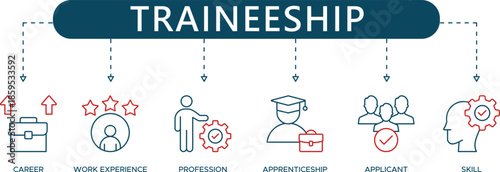 Traineeship and Apprenticeship Program Icons Career Advancement, Work Experience, Skill Acquisition, and Applicant Selection Infographic