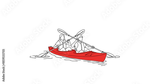 Linear canoeing adventure: two people in a red kayak