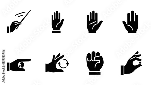 Hand gesture icons set for communication and interface design