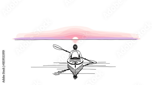 Tranquil kayaking adventure at sunset on calm open waters