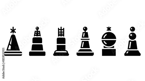 Silhouette chess piece designs with modern geometric shapes