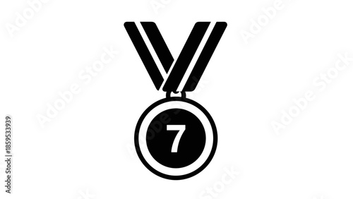 Black and white medal icon with number seven in bold silhouette design