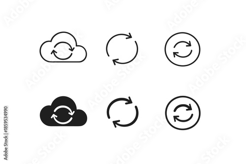 Refresh and sync icons set. Cloud and circular arrows for data.
