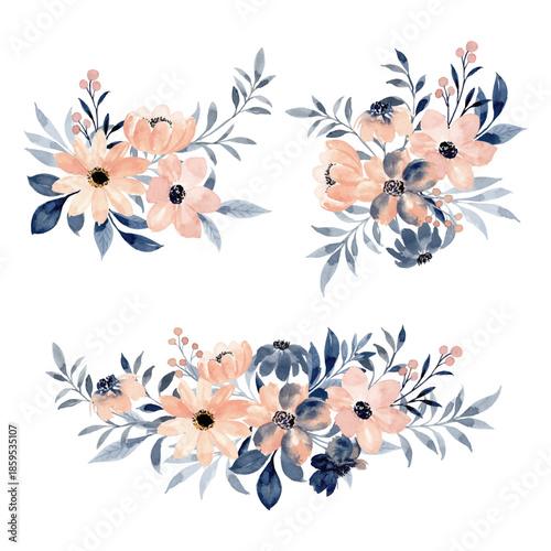 Pink Blue Watercolor Floral Arrangement Collection