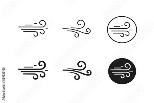 Wind icons set. Weather symbols for wind speed and direction.
