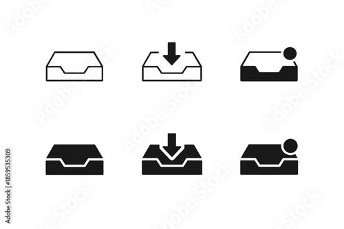 Inbox tray icons set. Simple vector graphics for digital interfaces.