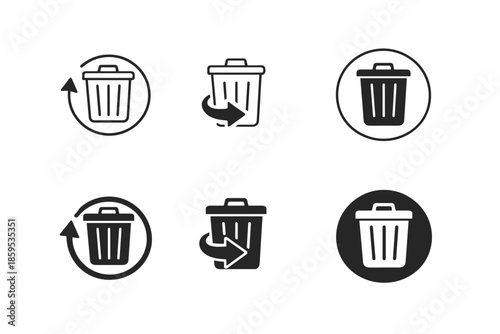 Trash can icons set with refresh and delete symbols