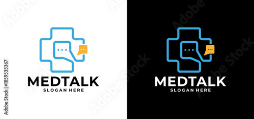 Vector of a combination of chat bubbles shaped like a medical cross symbolizing communication in healthcare. Ideal for medical websites, educational materials, and healthcare communication platforms. 