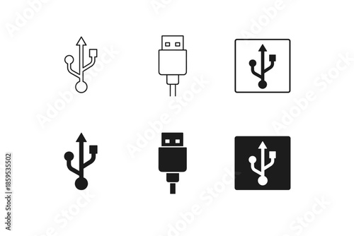 USB connection icons set. Universal serial bus symbols.